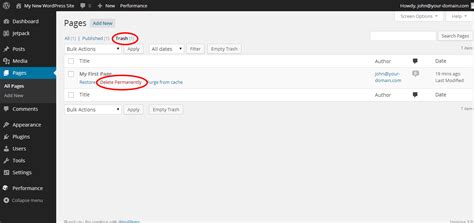 WordPress How to Delete a Page FatCow