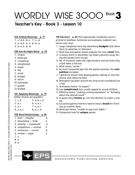 Wordly Wise Lesson 3 Answers