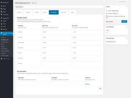 Wordpress limo booking plugin.  In the back-end, webmasters can edit submitted bookings, ...
