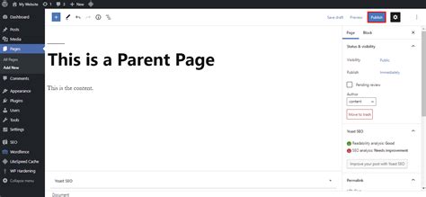 Wordpress parent page not showing up.  See our guide on page attribute...