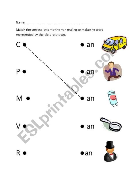 Words Ending in an ESL worksheet by kbodie