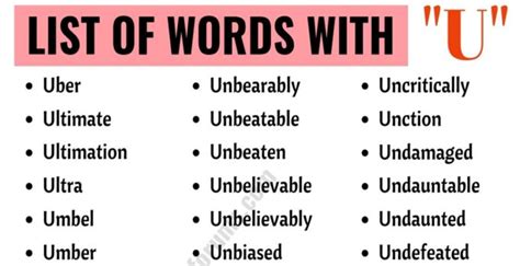 Words That Start with U Useful List of 190+ Words Starting with U