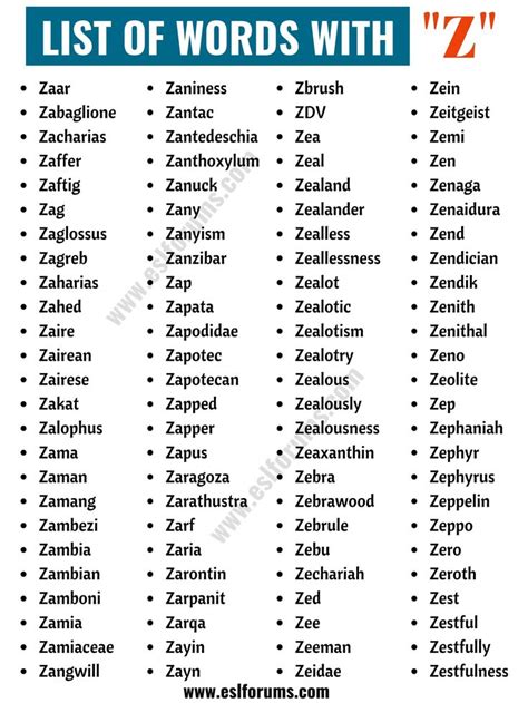 Words That Start with Z Useful List of 300 Words with Z Best
