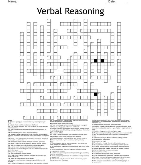 spoken or verbal Crossword Clue. The Crossword Solver found 30 answers to "spoken or verbal", 4 letters crossword clue. The Crossword Solver finds answers to classic crosswords and cryptic crossword puzzles. Enter the length or pattern for better results. Click the answer to find similar crossword clues . A clue is required.. 