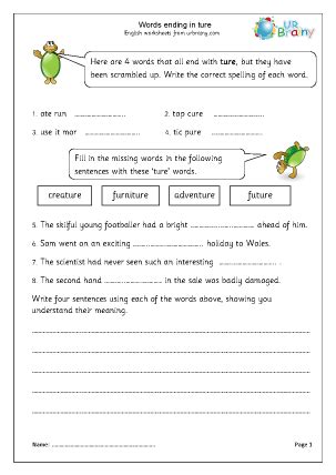 Words ending in ture Spelling based on patterns of word endings. by