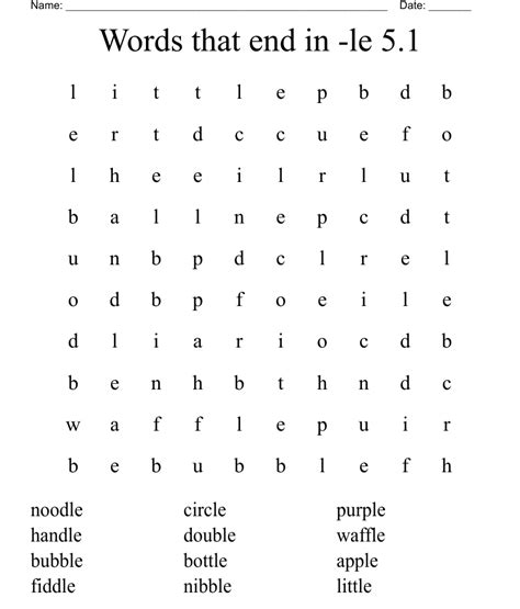 Words ending with le Word Search WordMint