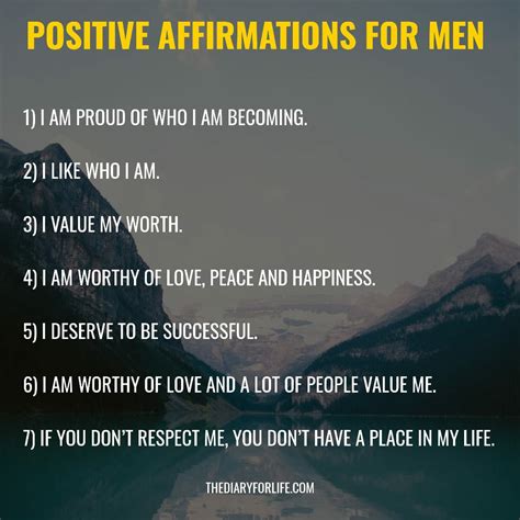 Words of affirmation for men. Feb 7, 2022 · I respect my body. I am comfortable with my own skin. I like the way I look. This is my body, and I choose to love it. Health is important to me. I exercise for myself, not to impress others. I treat my body with kindness and compassion. My body is a temple. I love my body; it helps me to love others. 