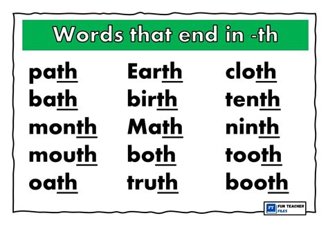 Words that Begin and End in TH Fun Teacher Files