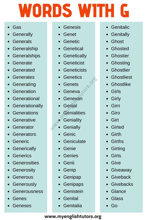 Words that Start with G List of 140+ G Words in English with Useful