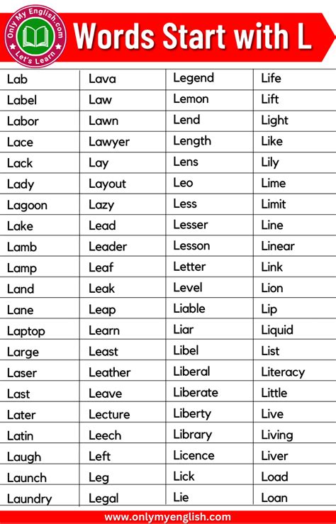Words that Start with L List of 100+ Common Words Starting with L