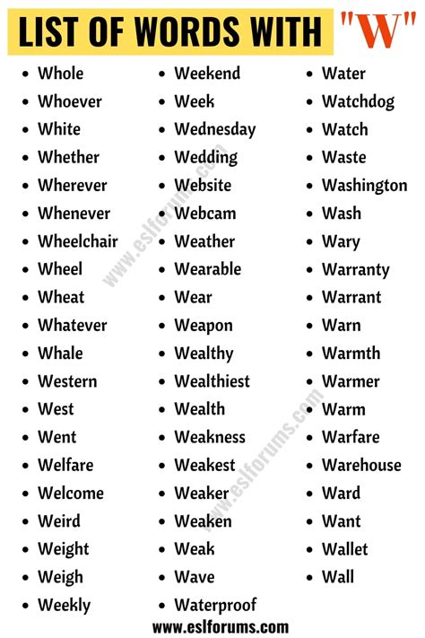 Words that Start with W List of 140+ Words Starting with W ESL