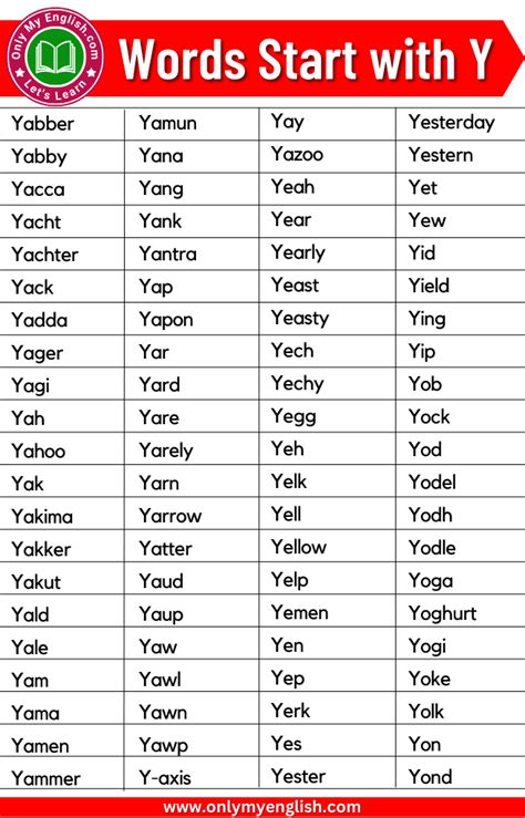 Words that Start with Y List of 100+ Helpful Words Starting with