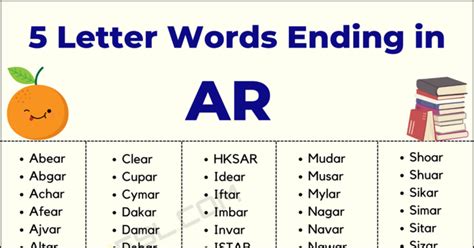 Words that end in ar Words ending in ar