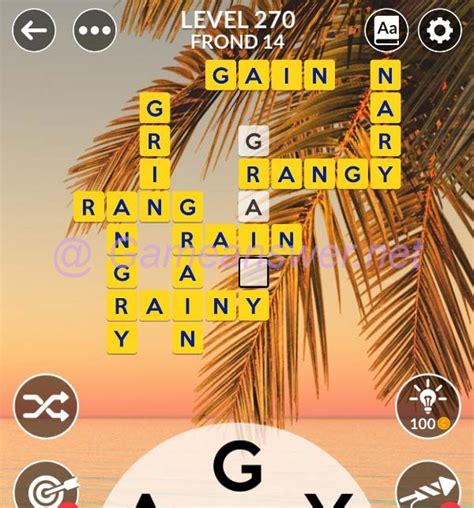 Wordscapes 270. Wordscapes level 279 is in the Palm group, Tropic pack of levels. The letters you can use on this level are 'TPSICR'. These letters can be used to make 15 answers and 10 bonus words. This makes Wordscapes level 279 a medium challenge in the early levels for most users! All Wordscapes answers for Level 279 Palm including its, sip, sit, and more! 