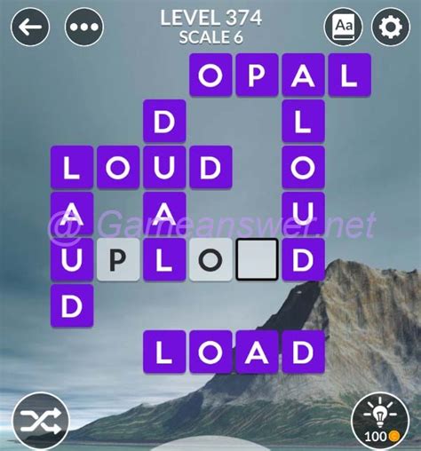 Wordscapes 374. Wordscapes is a crossword-styled puzzle game where you create words out of a set of letters. With those letters, you swipe to connect them into words which, if valid, will fill out the crossword. Each level has a new set of letters and progressively gets more difficult. The game was created by PeopleFun and released on Android and iOS. 