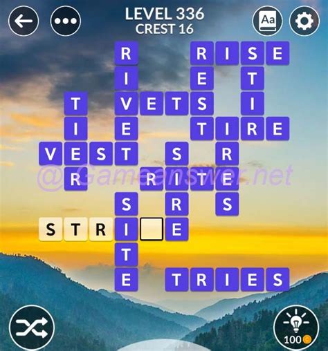 Wordscapes level 342 in the Fjord Pack category and Moun