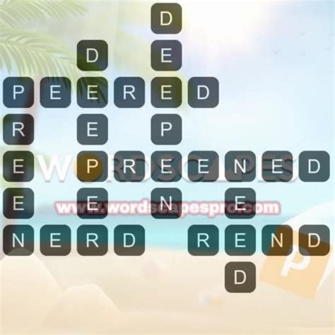 Wordscapes level 3372 in the Below Pack category and Precipice Group subcategory contains 8 words and the letters DENPR making it a relatively easy level. This puzzle 48 extra words make it fun to play. File pdf for level 3372. The words included in this word game are: NEED, NERD, REND, PREEN, DEEPEN, DEEPER, PEERED, PREENED.. 