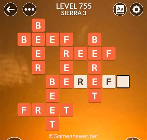 Wordscapes level 755. Follow our guide to successfully complete Wordscapes Level 755 and earn all three stars. Let’s take a brief look at the answers for Wordscapes level 755: To complete Wordscapes level 755 [Sierra 3, Desert], players must use the letters B, E, F, R, T to make the words: BERET, BEER, BEEF, REEF, BEREFT, FRET, BEET, FREE. 