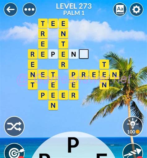 Wordscapes puzzle 273. The levels of Wordscapes provide you with a fun puzzle experience, but you will also find that you might be more calm after playing a few rounds of Wordscapes. With spectacular backgrounds that accompany the levels, it will be a delight to accept the challenge of linking the letters and creating words. In order to get points and advance in ... 