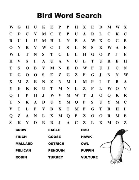 Wordsearch Learning Bird Names