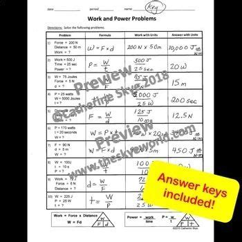 Work And Power Problems Worksheet Answers Herbalize