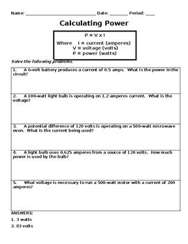 Work And Power Worksheet Calculating Power Worksheet Answer Key — db