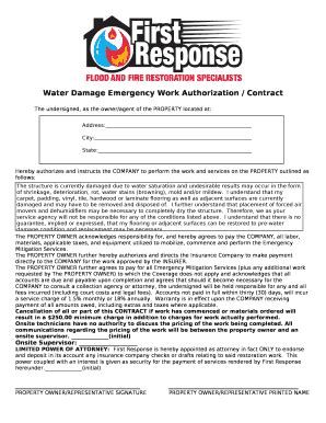 Work Authorization Form Firewater Response