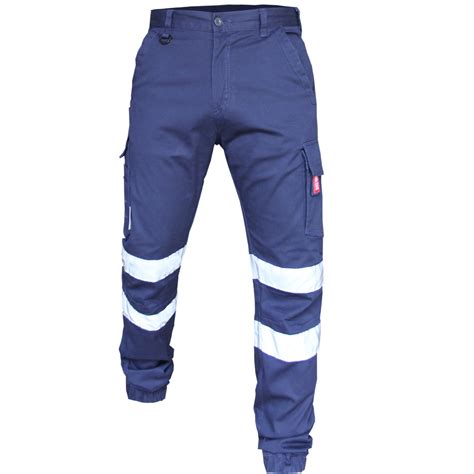 Work Cargo Pants Stretch Cotton Drill Elastic Ankle Cuff 3M Tape ... - eBay