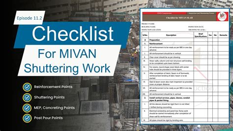 Work Checklist - Aluminium Shuttering Works (Mivan Formwork)