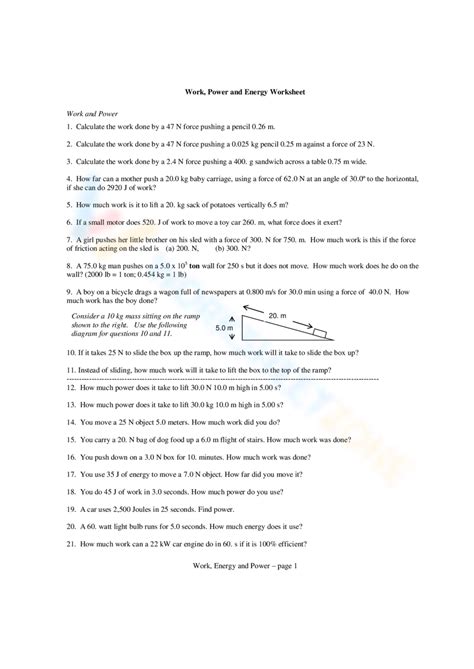 Work Energy and Power Worksheet Answer Key Semesprit