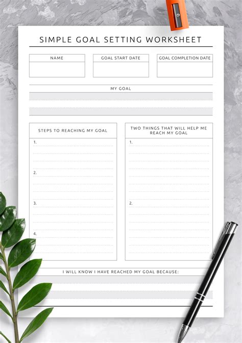 Work Goal Setting Printable Worksheet