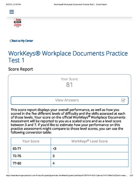 Work Keys technical Back to My Center WorkKeys® Workplace Documents