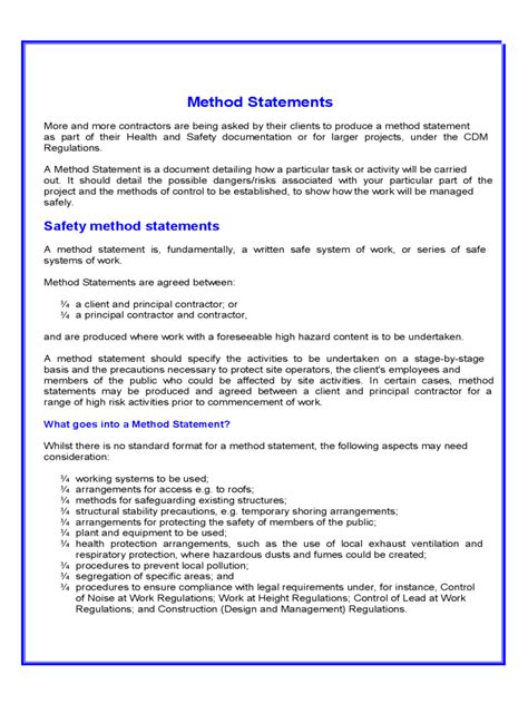 Work Method Statement Example PDF