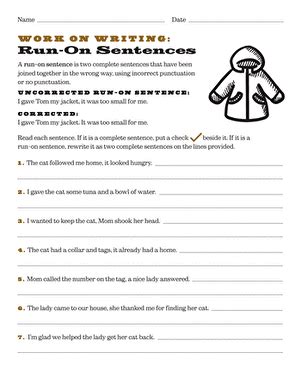 Work On Writing Run On Sentences Worksheet Education Com