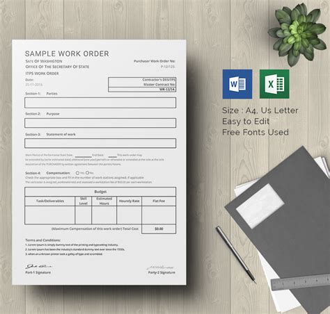Work Order Template 23+ Free Word, Excel, PDF Document Download