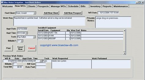 Work Order Template Database Blue Claw Database Development