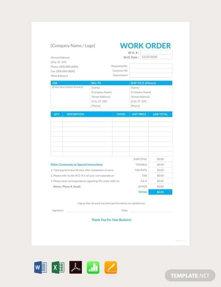 Work Order Template Google Docs chgreggras