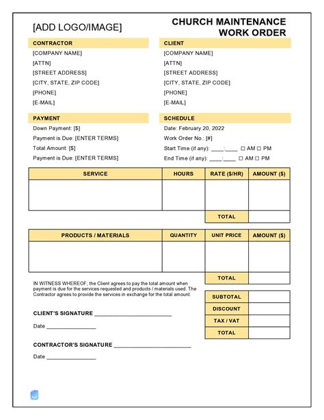 Work Orders Free Work Order Form Template for Excel
