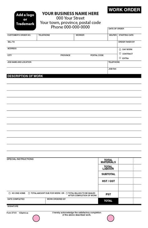 Work Orders Work Order Forms Invoice Work Order Job Information Job Printable Invoice
