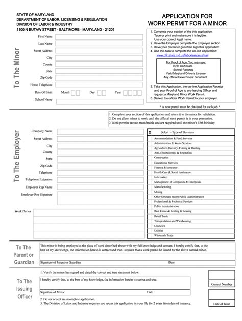 Work Permit Maryland Printable