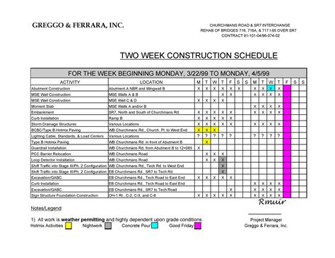 Work Schedule Template For Construction