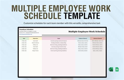 Work Schedule Template for Multiple Employees