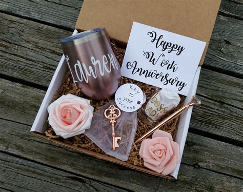 Work anniversary gifts. Workiversary Gift Basket for Women - Work Anniversary Gift for Employee Years of Service - Personalized, Recognition Celebration. (1.7k) $56.31. $66.25 (15% off) Sale ends in 38 hours. FREE shipping. 