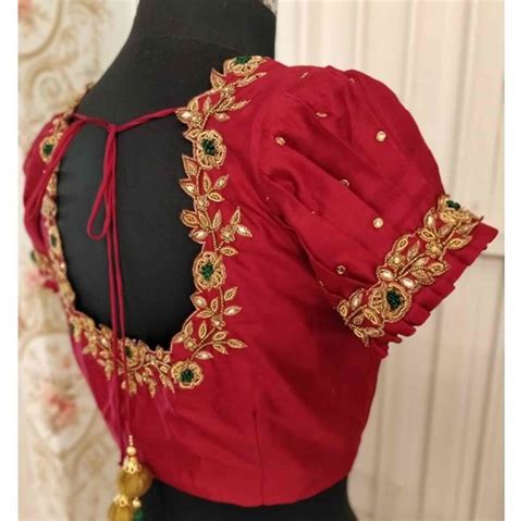 CHERRY RED EMBELLISHED BLOUSE  Embroidery blouse designs, Cutwork blouse  designs, Embroidered blouse designs