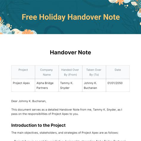 Work holiday handover template.  Remind your manager and/or project sponsor.  W...