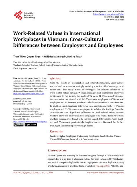 Work-Related Values in International Workplaces in Vietnam: …