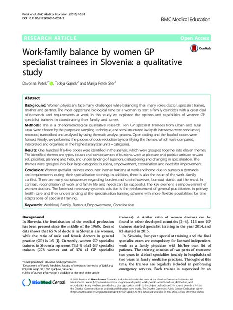 Work-family balance by women GP specialist trainees in …