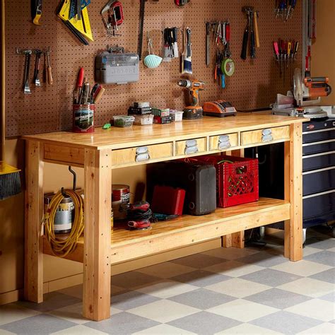 Workbench designs. Make sure the Kreg Jig is set for 3/4″ thick wood for the plywood. 3. Assemble the side frames of the DIY workbench. Attach two of the 4×4 legs together with one of the 2×4s @ 15 1/2″ at the top of the 4x4s boards to form the top of the side frame. Make sure the top edge pocket holes are facing up on the 15 1/2″ board. 