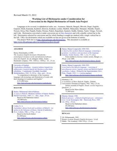 Working List Of Dictionaries Under Consideration For