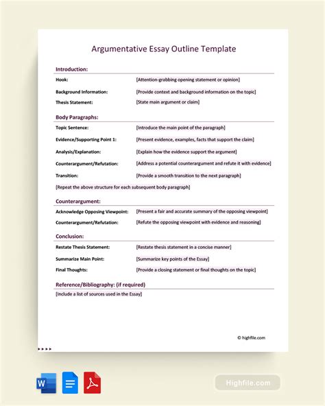 Working Outline For Argumentative Paper